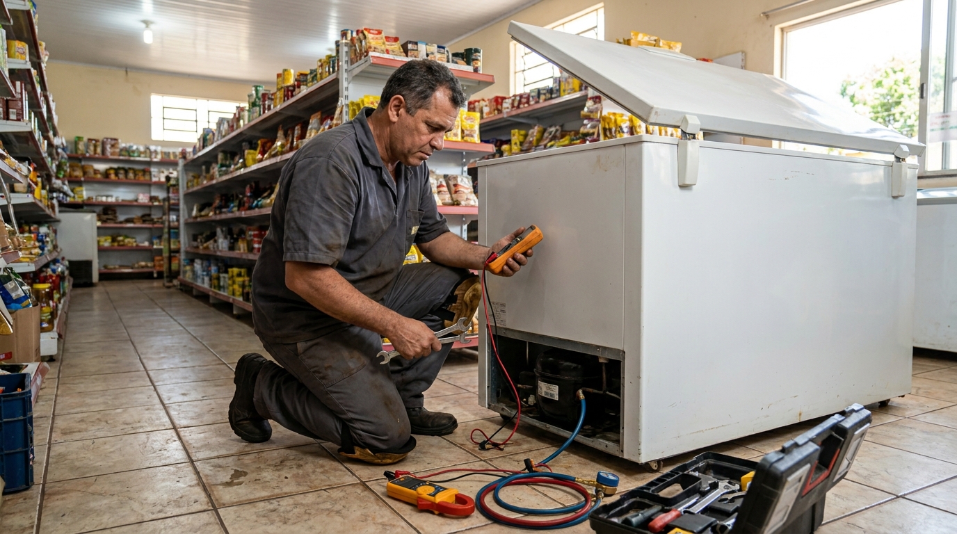 Troca de termostato de freezer em atendimento em Vitória da Conquista‑BA